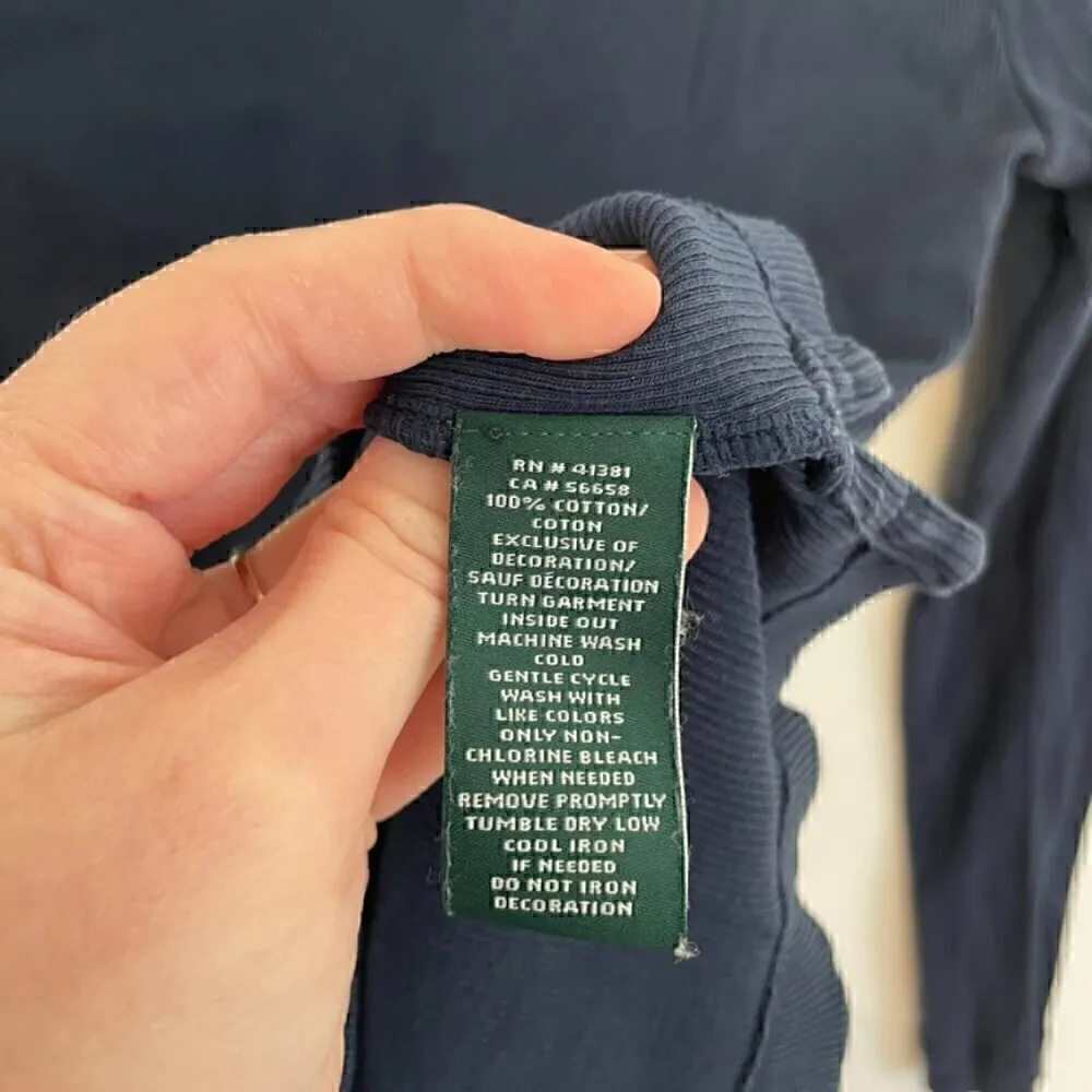 LAUREN RALPH LAUREN LRL Gacy Zip Shoulder Crew Navy Blue Long Sleeve Cotton Top - Image 11