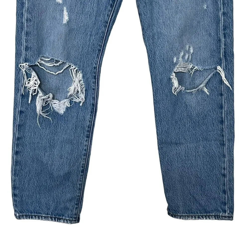 Levi’s Wedgie Straight Distressed Jeans Size 24 Blue High Rise Ripped Cropped - Image 4