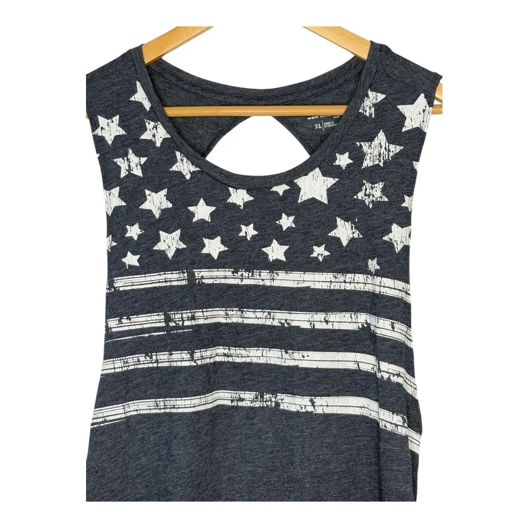 BCG American Flag Tank Top Patriotic Sleeveless Cutout Back Blue Women‎ Size XL - Image 2