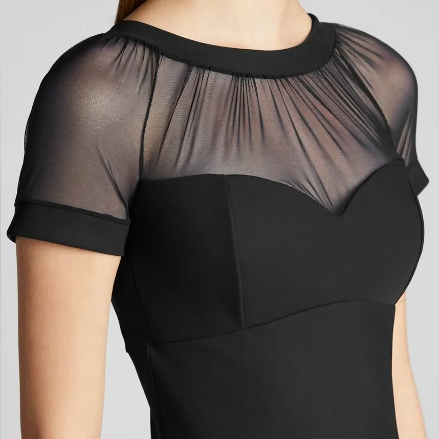 NEW NWT Chiara Boni La Petite Robe Floria Short Sleeve Illusion Midi Dress Black - Image 3