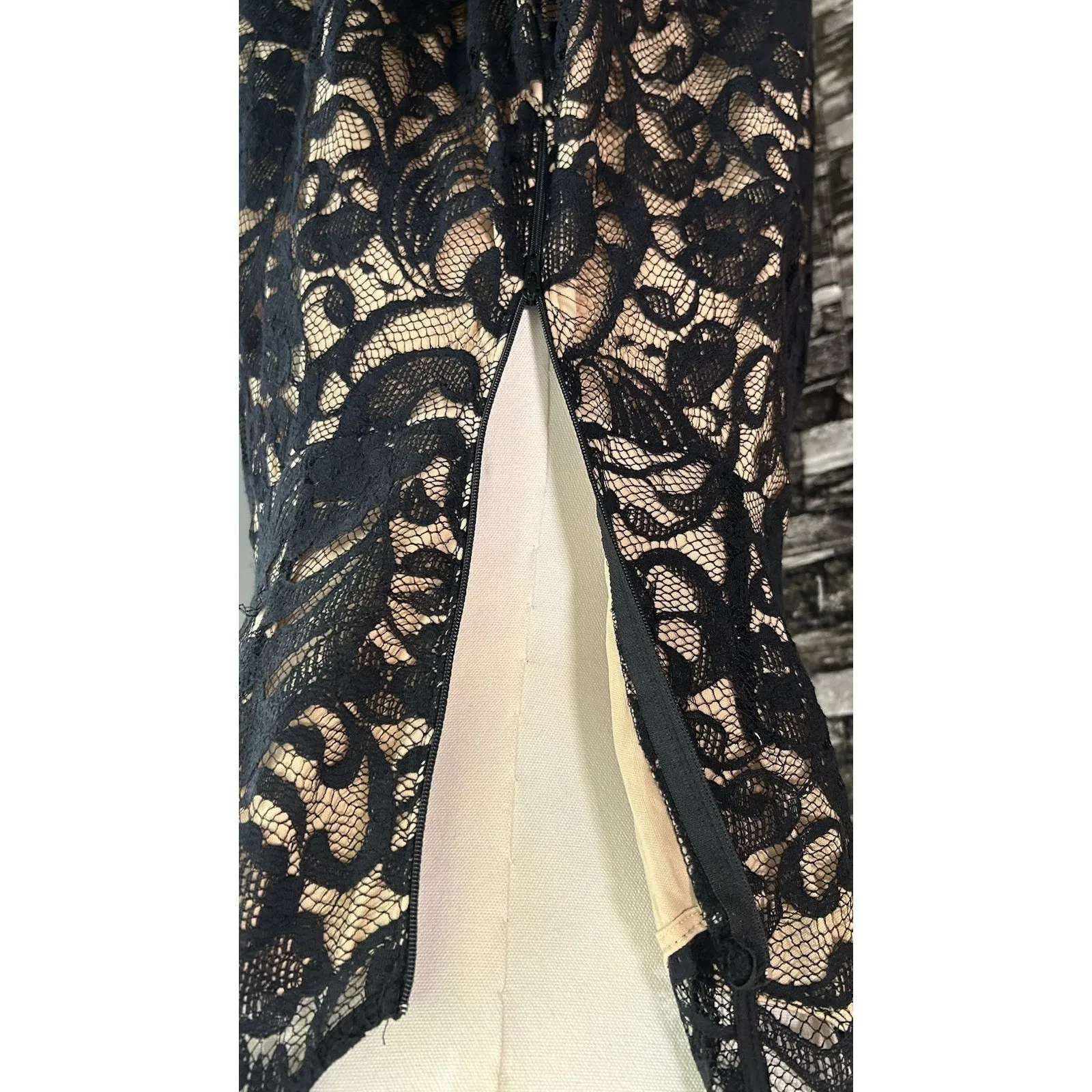 Vtg Black Lace Dress Lined Tulle USA XL Whimsy Goth Punk A-line Holiday LA Scala - Image 6