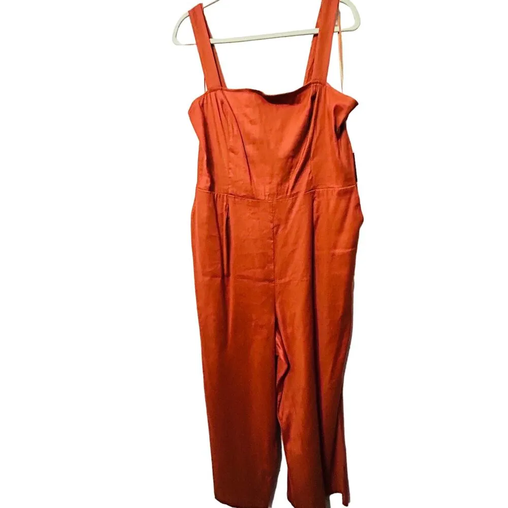 NEW Express Rust Orange Tie Back Crop Wide Leg Jumpsuit XL NWT 14/16 Linen Blend - Image 3