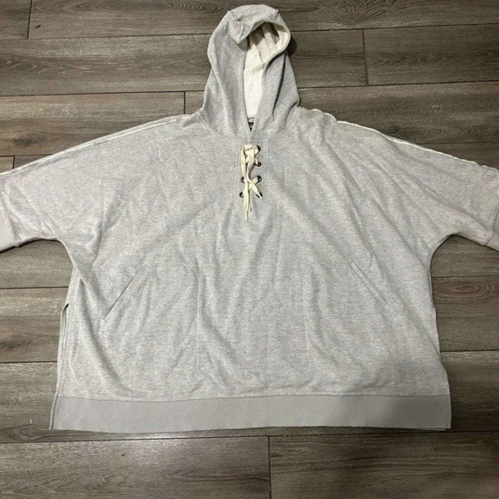 Sam Edelman Heather Grey Cozy Boxy Hoodie Poncho Oversized - Image 2