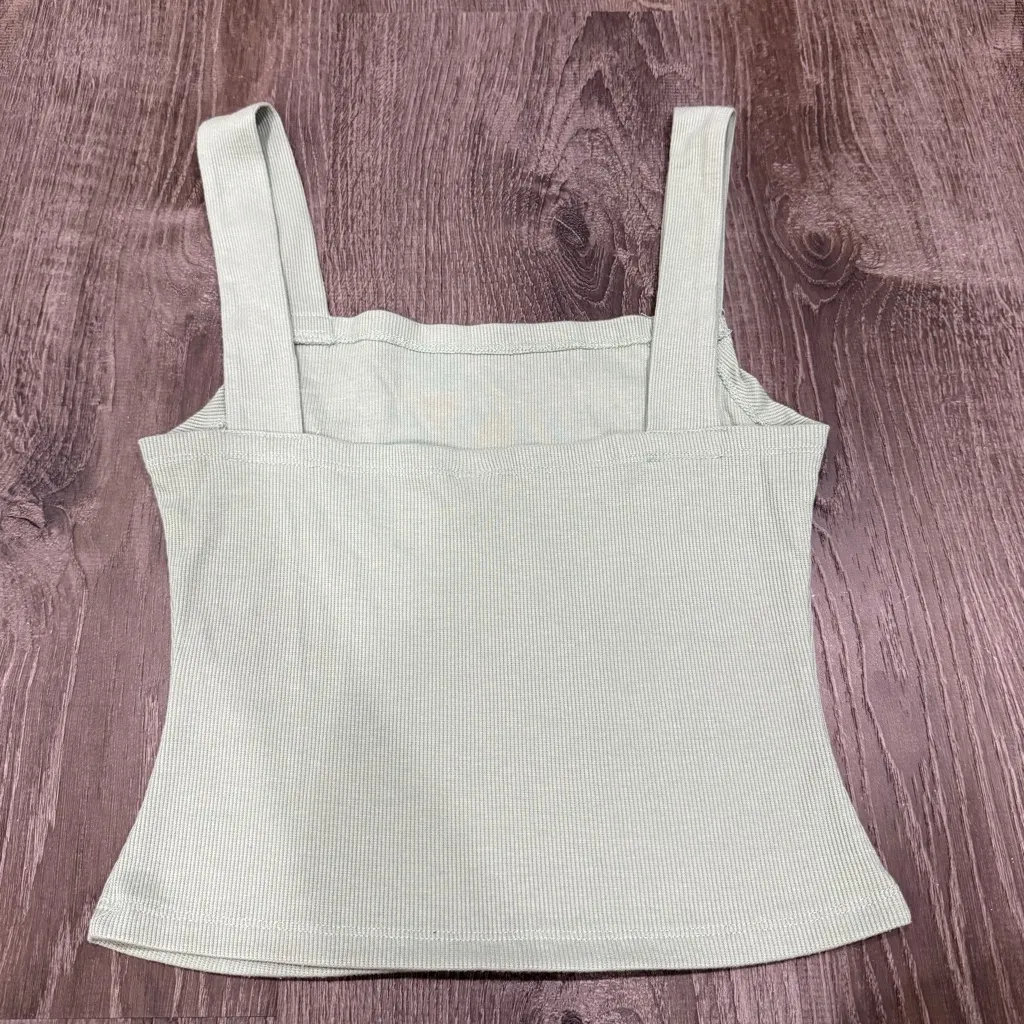 SHEIN Light Green Square Neck Ribbed Cropped Tank Top - Image 2