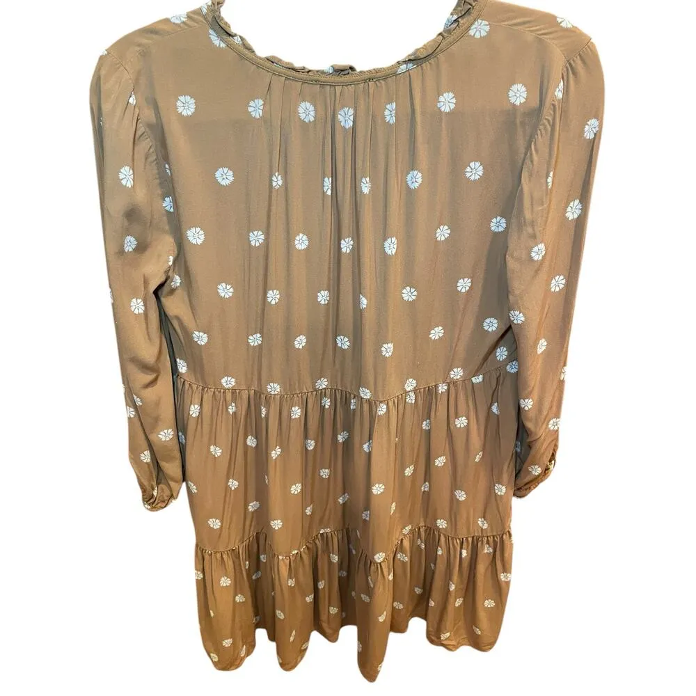 Madewell Women Small Tie-Neck Tiered Mini Dress in Bloom Dot Brown & White Flowy - Image 15