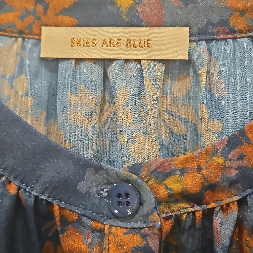 💕SKIES ARE BLUE💕Long-Sleeve Button-Down Blouse ~ Teal Mustard Print  NWT - Image 12