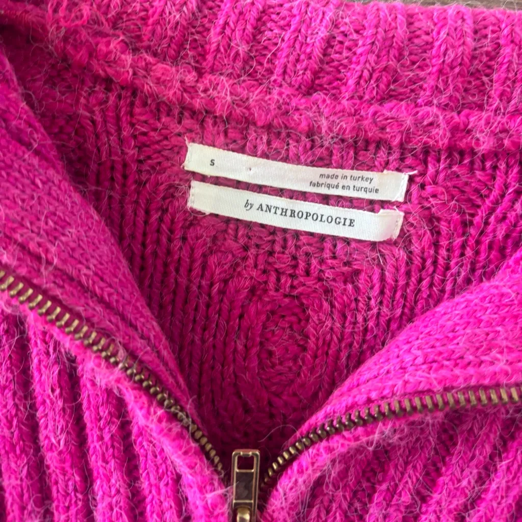 anthropologie payton bright hot pink chunky half zip knit sweater - Image 6