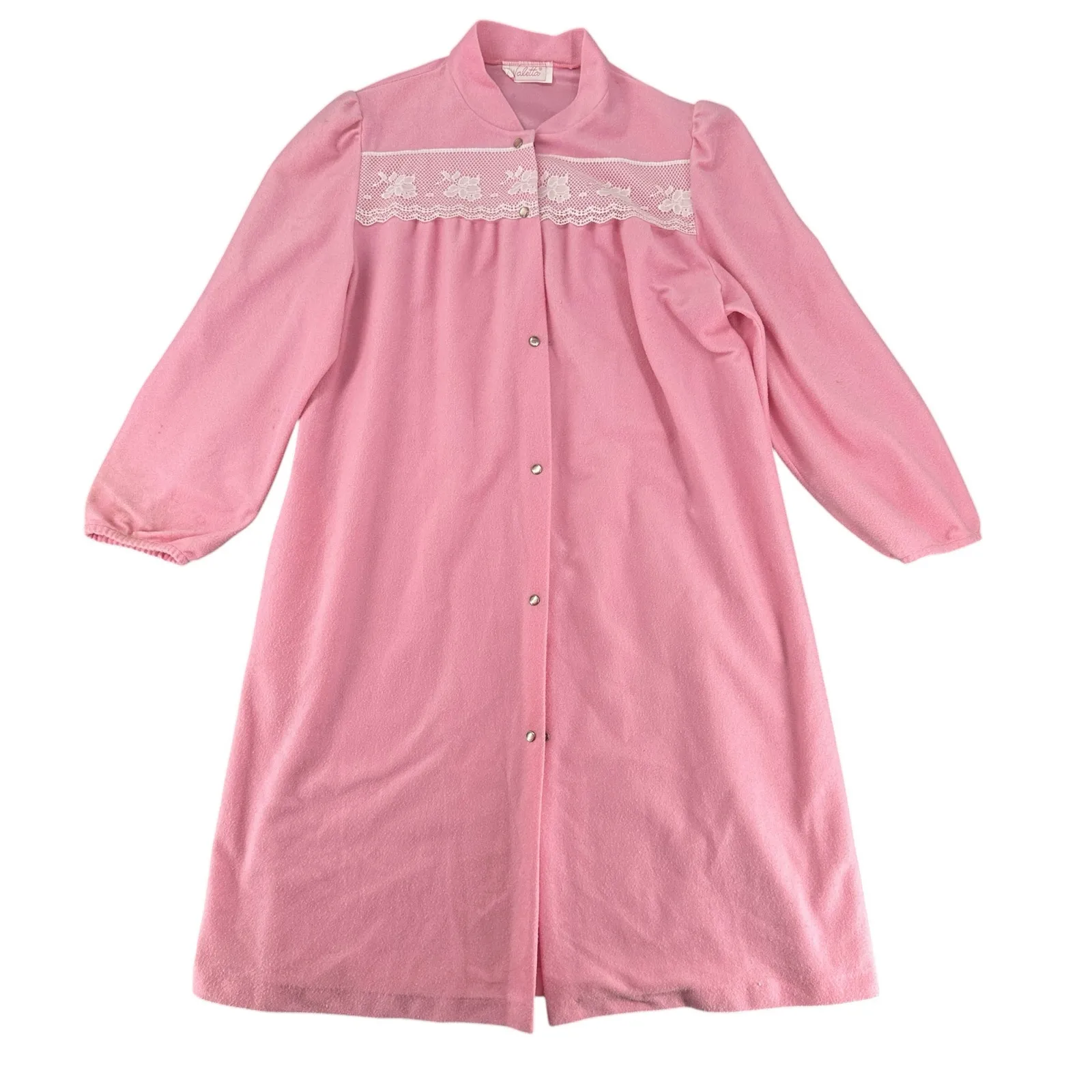Vintage 1970s Valetta Pink Dressing Gown Nightgown Lace Embroidery Medium - Image 2