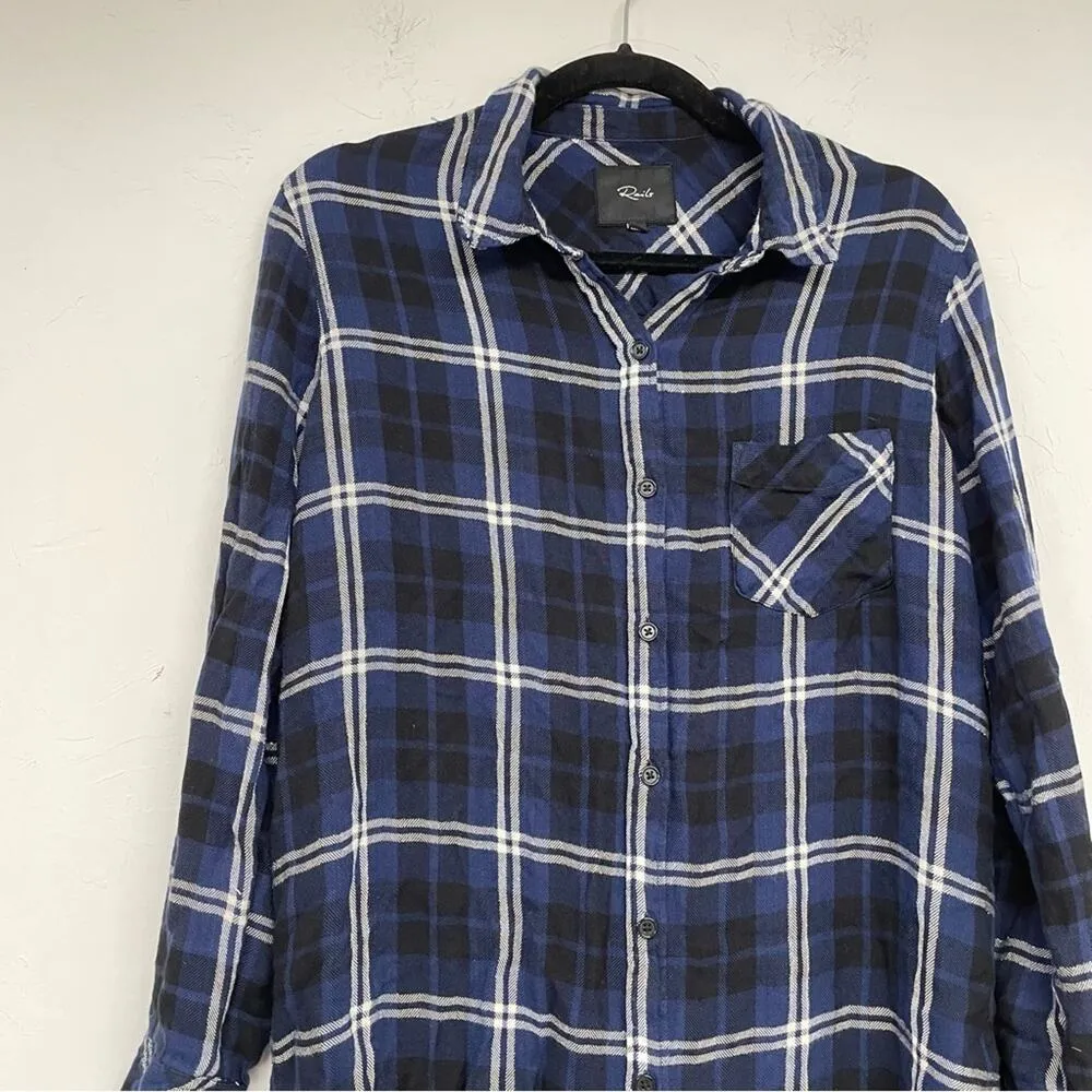 Rails Blue Silver Plaid Long Sleeve Buttons Down Tunic Length Shirt Top Womens S - Image 2