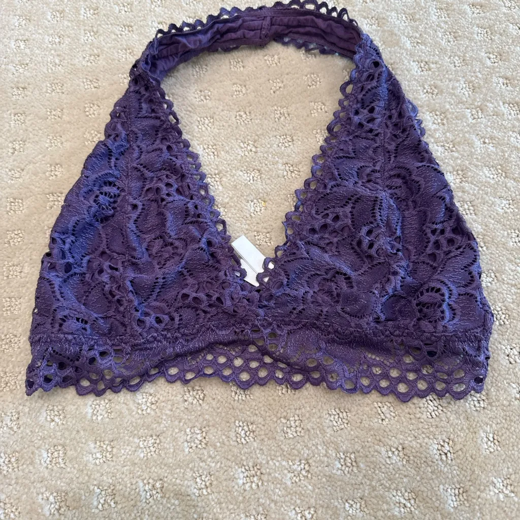 Zenana Outfitters Purple Lace Halter Bralette Medium - Image 2