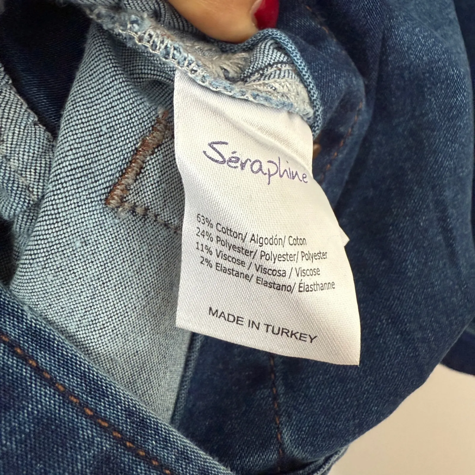 Seraphine Denim Jumpsuit Long Sleeve Button Front Blue Size 4 UK - Image 8