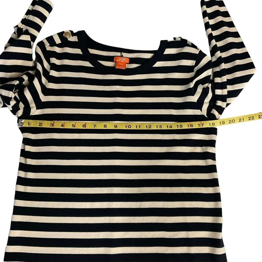 Joe Fresh Fisherman Striped‎ Cotton Long Sleeves Shift Dress Size M Black Cream - Image 6