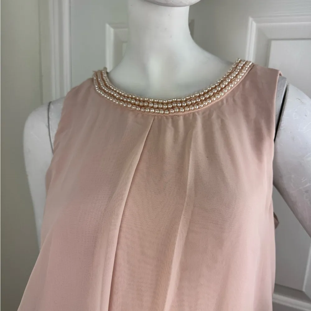 SD Collection Dress Dusty Pink with Faux Pearl Detail Neckline Sleeveless. #62 - Image 3