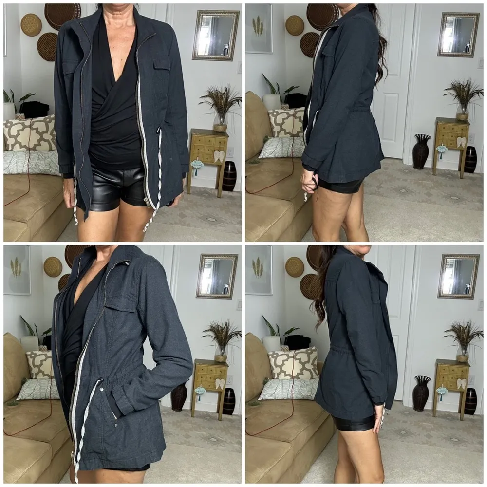 charcoal gray utility cargo drawstring zip front jacket sz XS - Image 3