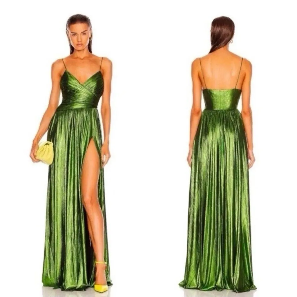 Retrofete Doss Metallic Green Maxi Formal Dress Size XS - Image 3