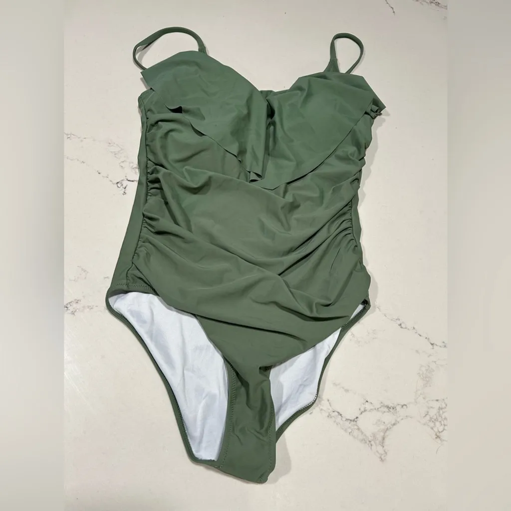 NEW 1 Pc Swimsuit Tummy Control Bathing Suit Modest Slimming Ruffle L - Image 3