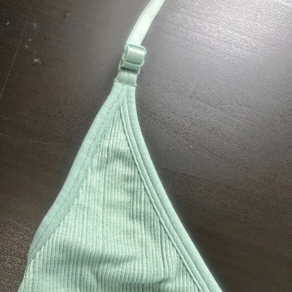 Pink Victoria's Secret Ribbed Green Halter Style Bra Bralette Size Medium - Image 4