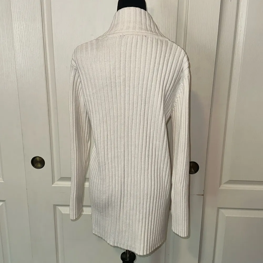 WHITE RIBBED LONG LINE OPEN FRONT CARDIGAN - Image 3