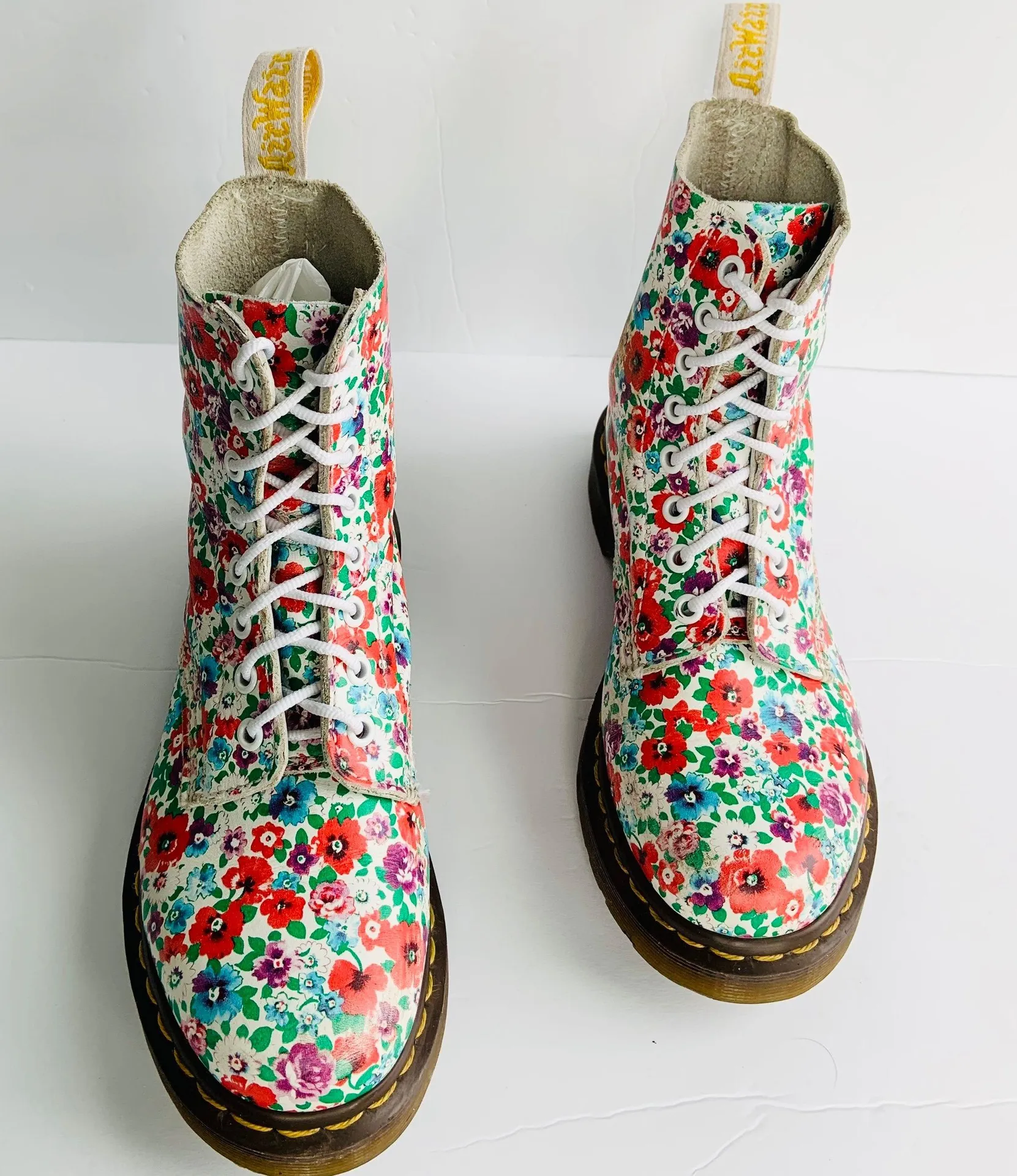 Rare  1460 Pascal White Wild Poppy Floral Combat Boots - Image 2