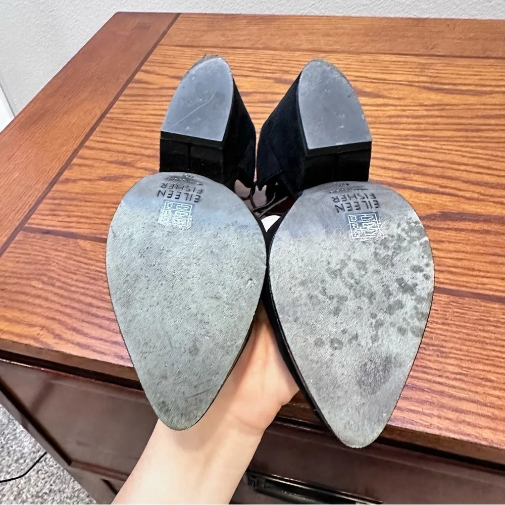 Eileen Fisher Women's 6.5 Black Suede Rope Ghillie Lace Block Heel Wedding Guest - Image 7