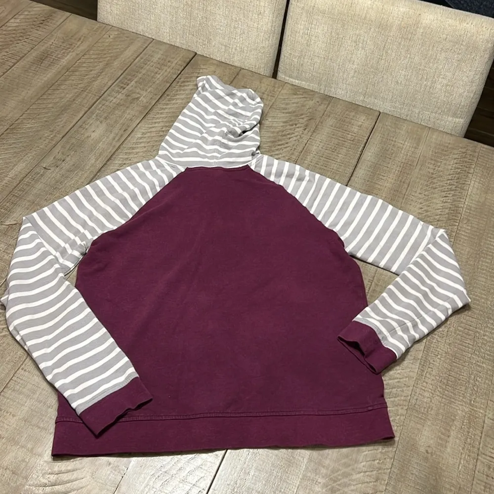 Orvis Cotton Blend Striped Long Sleeve Hoodie Pullover Purple women’s Small - Image 5