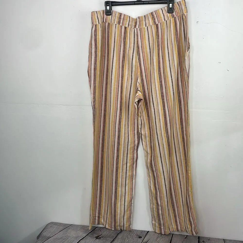 D&Co Naturals Linen blend pull on pants multicolor Striped Pants size Large Yellow - Image 8
