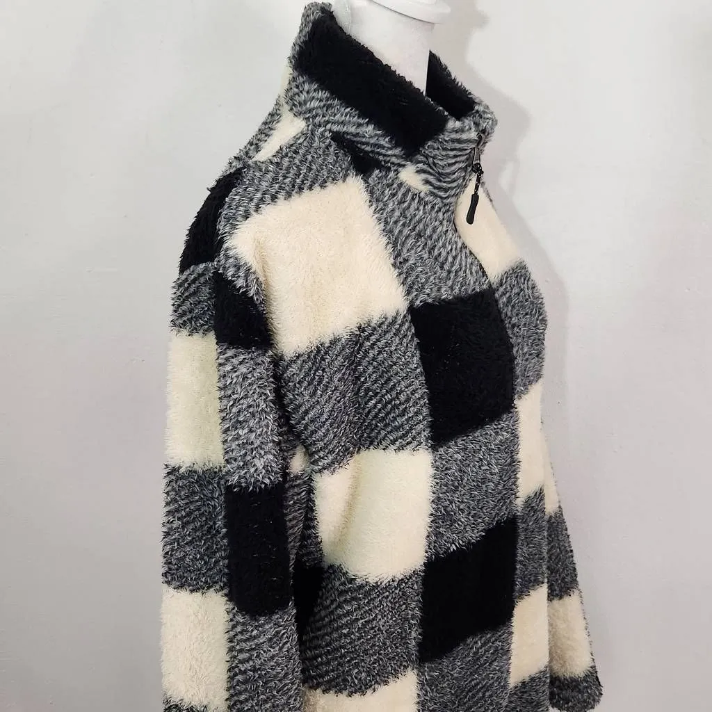 Stillwater Supply Black and Cream Fleece Pullover Size Large Buffalo Check Fleec - Image 4