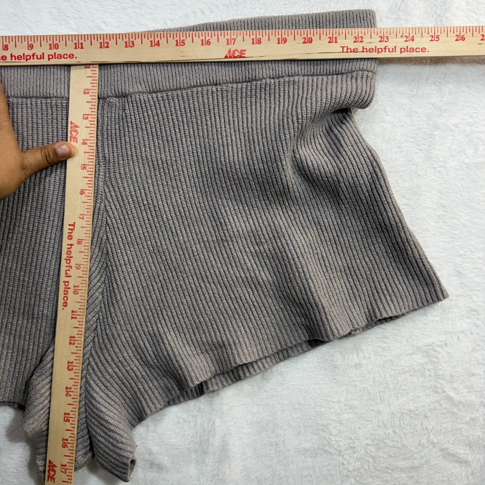 TheDrop 3X Ribbed Knit Lounge Shorts Cozy Neutral High Waist Stretch Pajama Warm Gray - Image 5