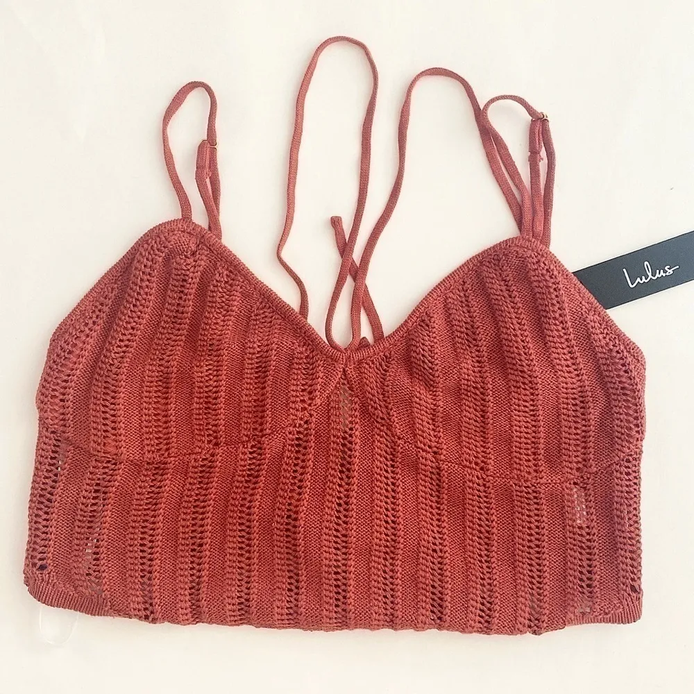 Lulus Knit Lace-up Terracotta Summer Festival Cropped Sweater Tank Top - XL - Image 3