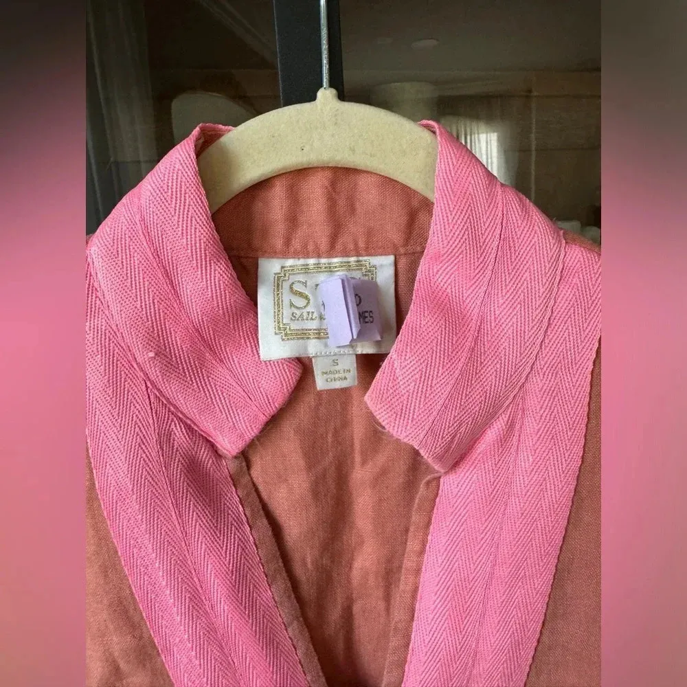 Sail To Sable Classic linen dress coral sleeveless shift tunic neon mini resort - Image 3