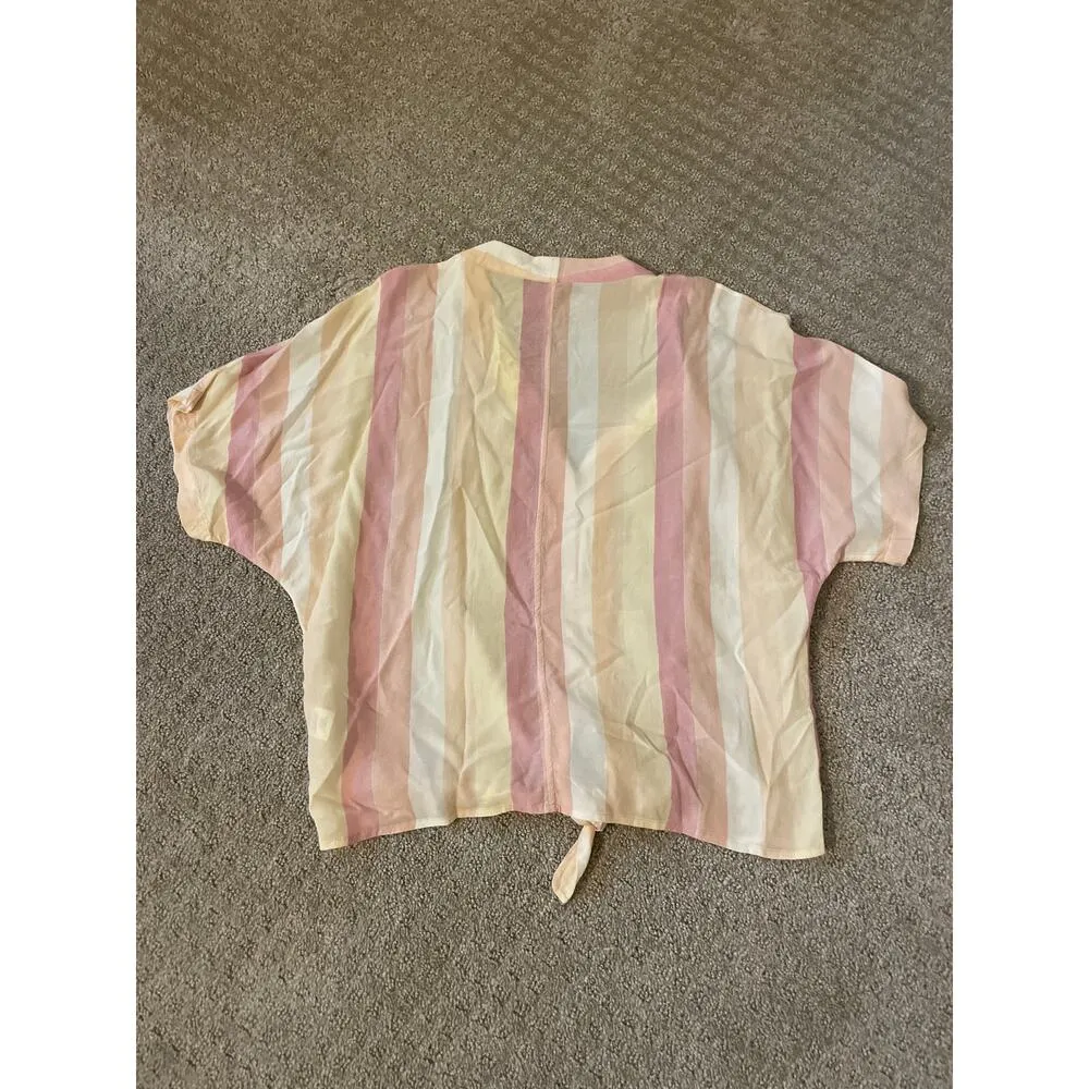 Rails Thea Sunset Stripe Pink & Beige Stripe Tie Front Short Sleeve Top - Image 9
