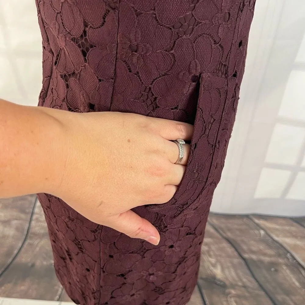 Diane Von Furstenberg sleeveless burgundy lace mini dress with pockets. Size 2 - Image 4