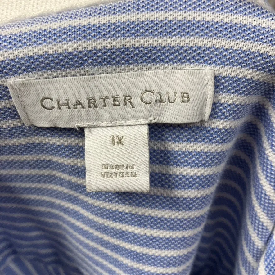 Charter Club Striped 100% Cotton Button Up Shirt Womens 1X Soft Preppy‎ Coastal - Image 10