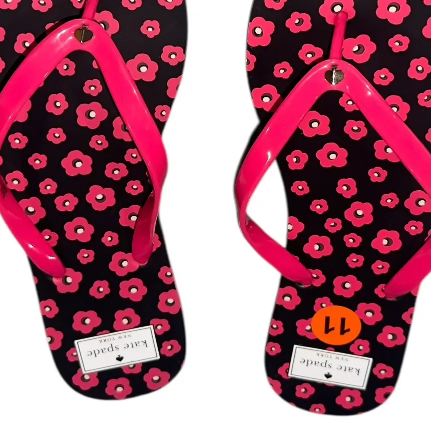 NEW Kate Spade Floral Flip Flop Sandals Slides Thongs Pink Black 11 - Image 4