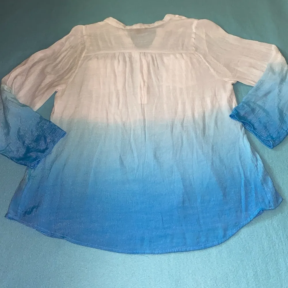 ZAC & RACHEL gauzy ombré tunic long sleeves semi sheer pockets v - Image 2