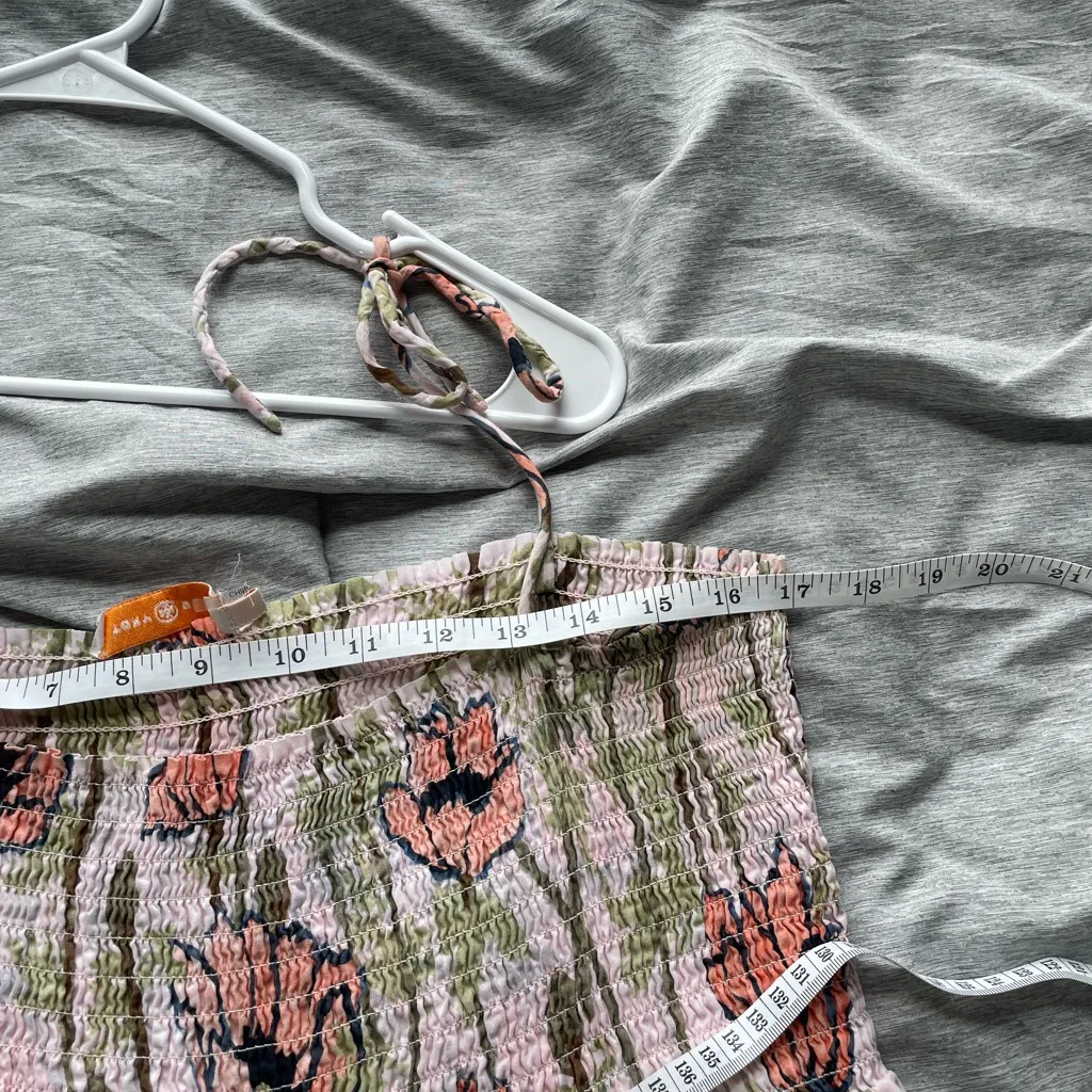 Tory Burch Cotton Voile Midi Dress Smocked Pink Poppies Floral Size M Lined - Image 14