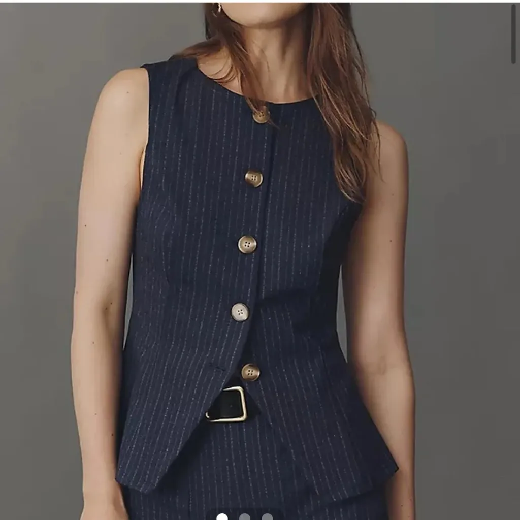 Maeve Navy Pinstripe Sleeveless Top - Image 3