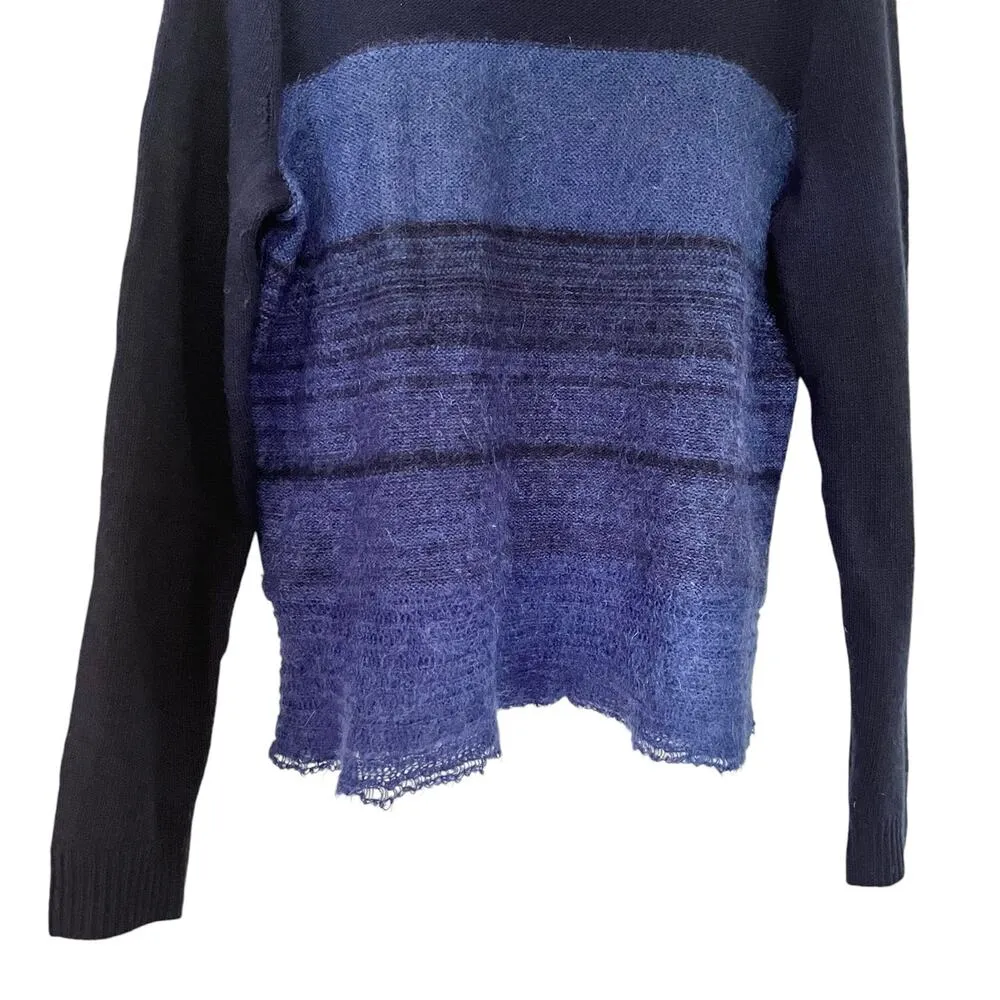 Rebecca Taylor Knit Wool Mohair Cashmere Cowl Neck Fringe Hem Blue Sweater Sz S - Image 4