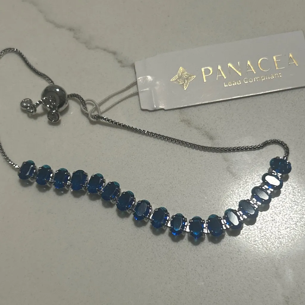 PANACEA Navy Crystal Slider Adjustable Bracelet NWT Blue - Image 2