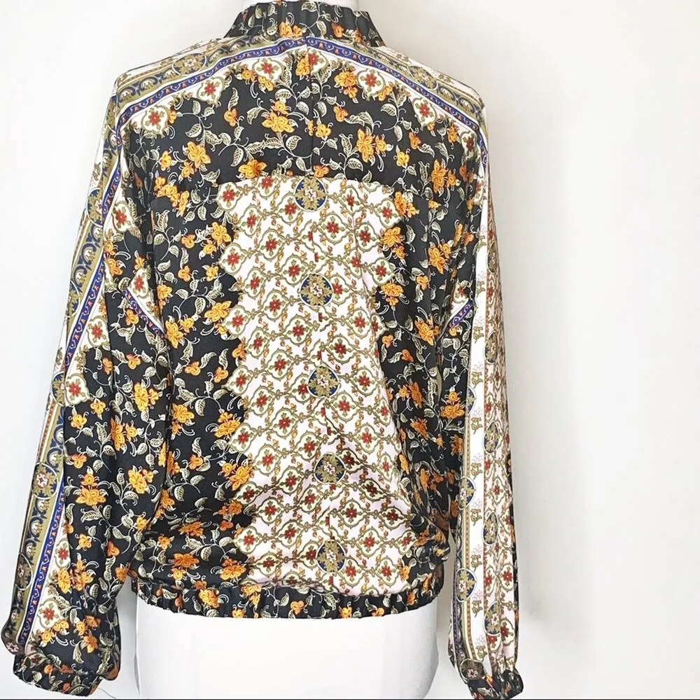 Zara satin scarf mixed print bomber jacket sz XS - Image 3