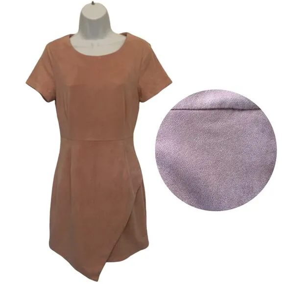 AQUA Faux Suede Pink Dress Sz Medium Soft Girl Asymmetric Hem Faux Wrap Career - Image 2