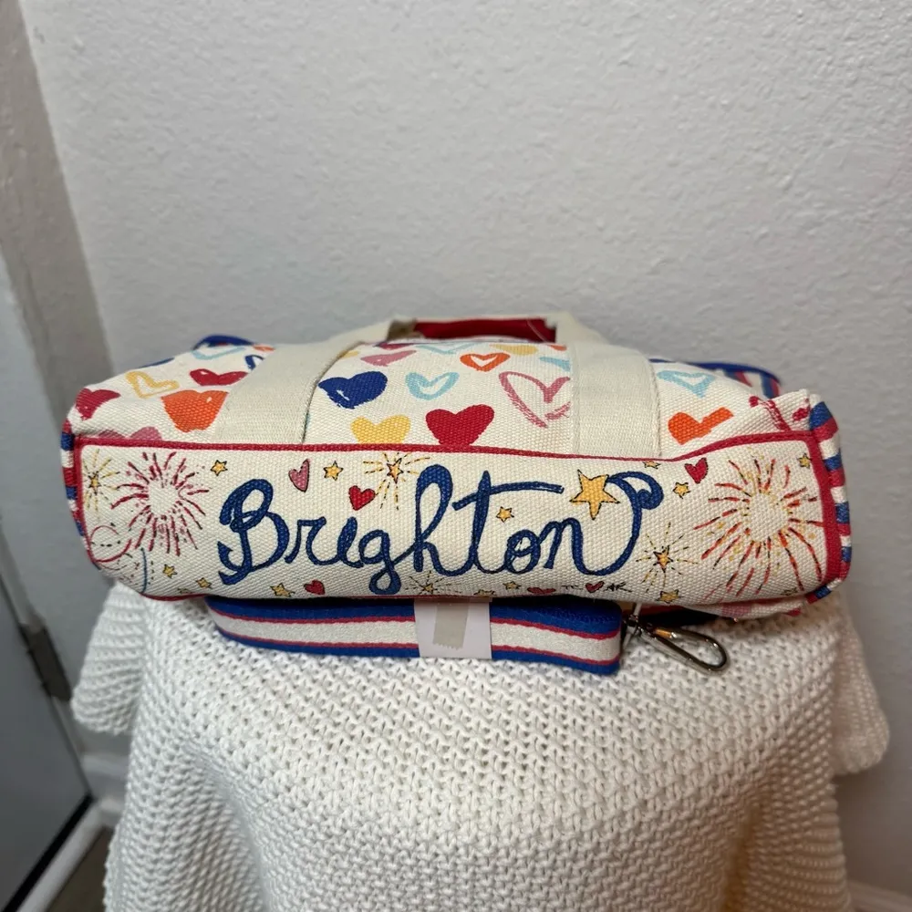 BRIGHTON Mini Canvas Tote Crossbody Bag Colorful Heart Pattern Tote Bag - Image 4