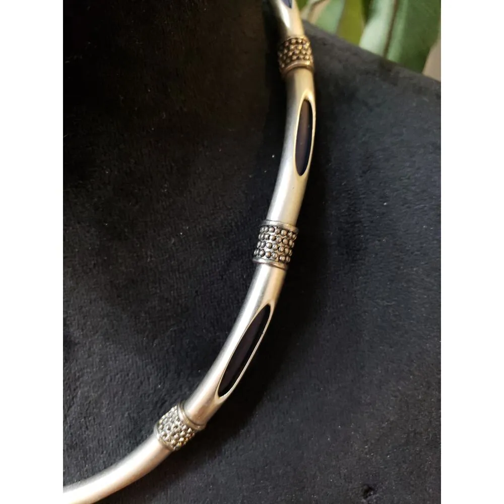 Women Chunky Silver Tone Collar Necklace Tubular Design Statement Choker Jewelry - Image 4