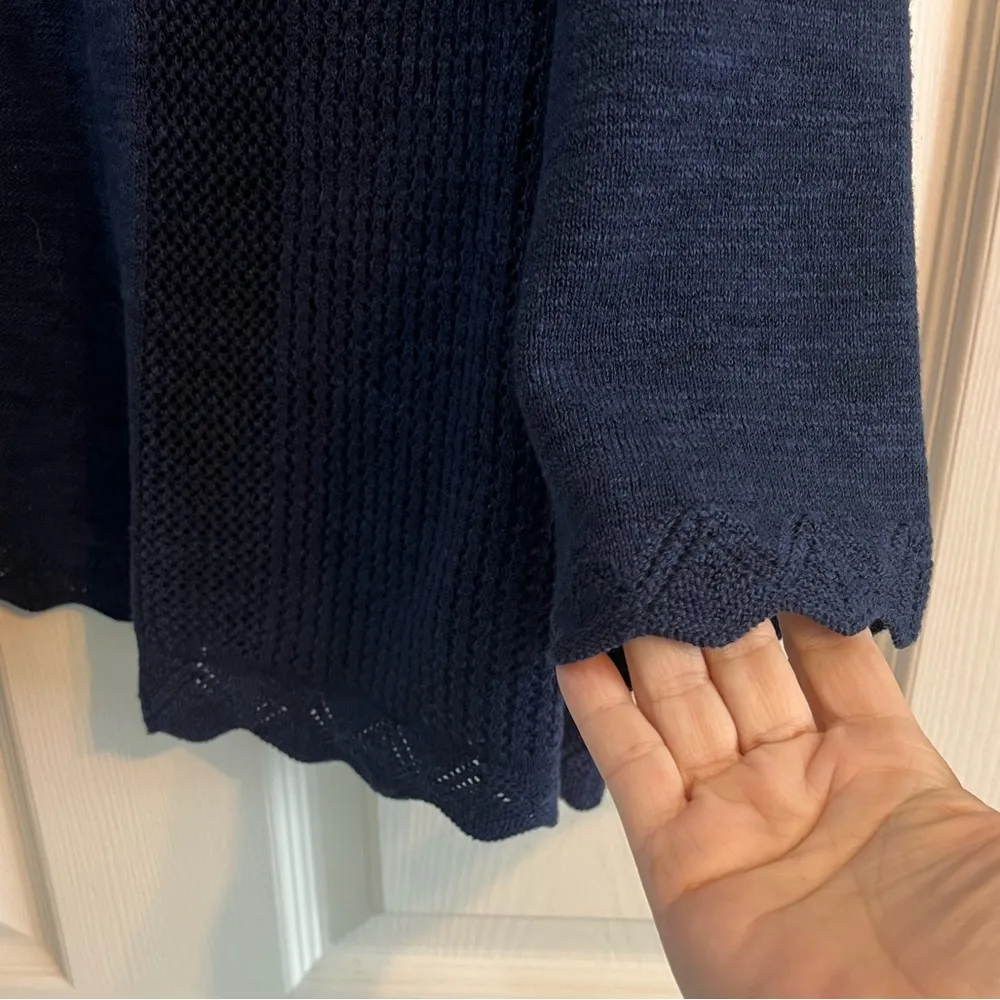 New Cable & Gauge Navy Blue Open-Front Pointelle Sweater Cardigan Size 0X - Image 5