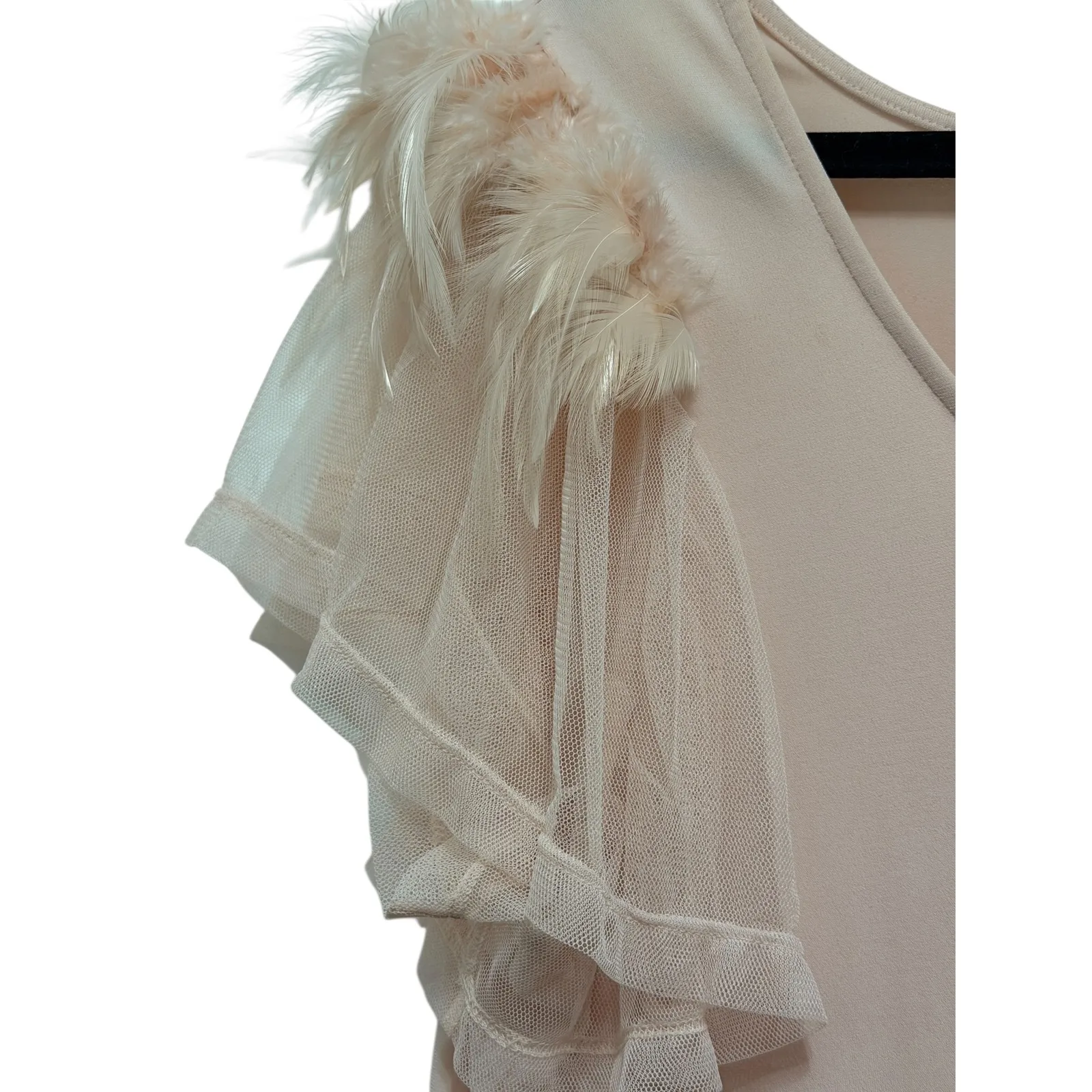 Bagley Mischa Pink Feather Tulle Sleeve Scoop Neck Top Women's Plus Size Size XL - Image 3