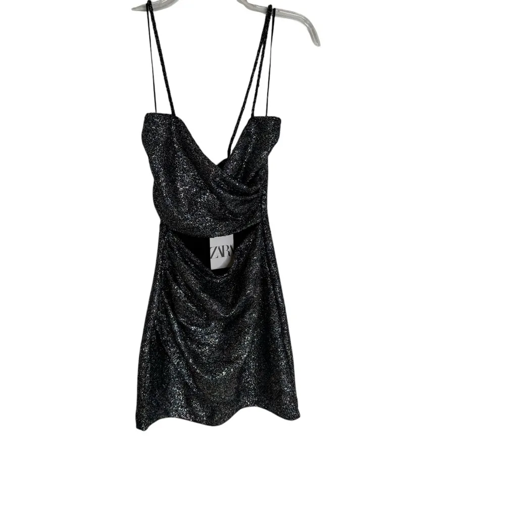 NWT Zara Cut Out Multicolor Sparkle Glam Mini Dress Black Silver Size XS - Image 7