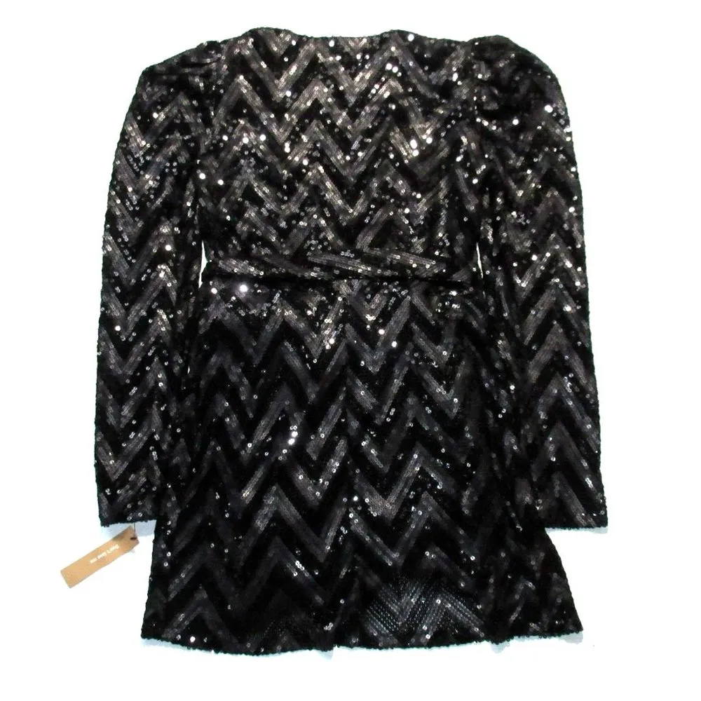 NWT Reformation Ireland Mini Black Chevron Two-tone Sequin Wrap Dress S - Image 8