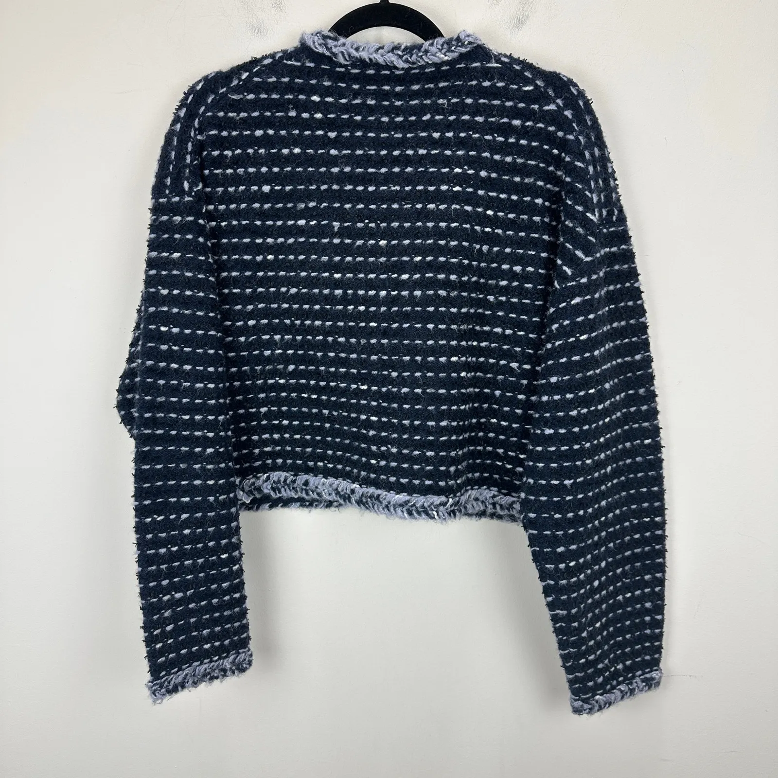 J.Crew Cropped Lady Jacket Marled Yarn Wool Blend Preppy Navy Blue Large NWT - Image 10