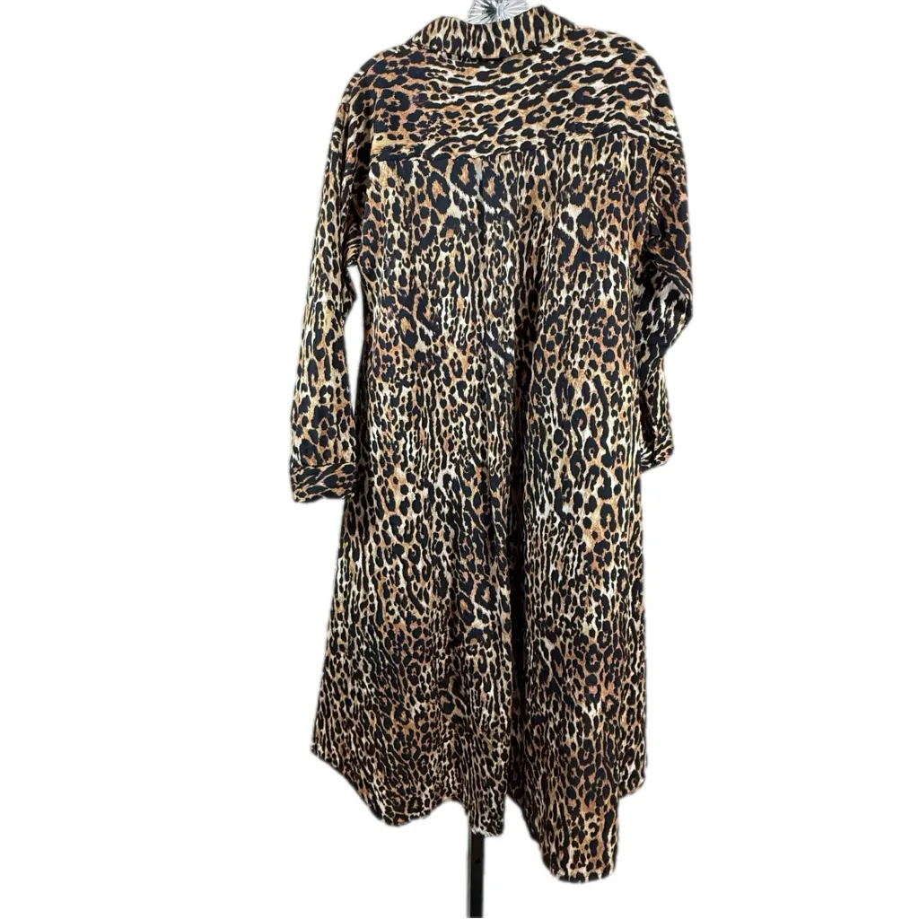 Leopard Print High Low Tunic Dress Medium Oversized Button Down Animal Print Top Brown - Image 3