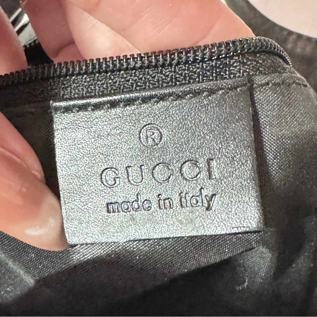 Gucci Drawstring Bucket Bag Leather Silver Chain Link Strap Nylon VTG - Image 7